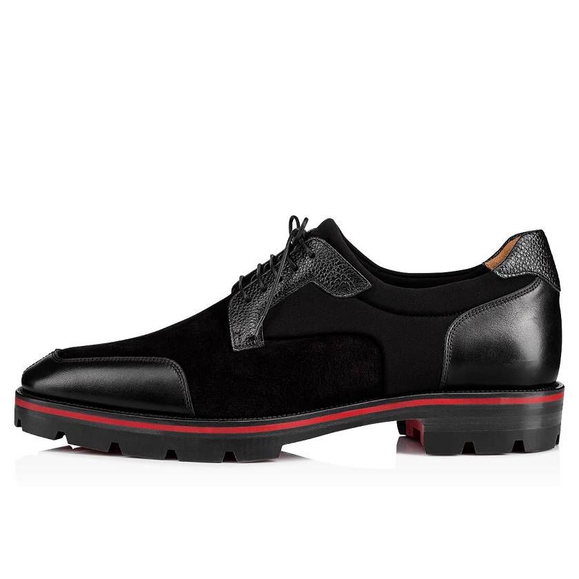 Men's Christian Louboutin Simon Neoprene/Calf Graine Derby Shoes - Black [1823-094]